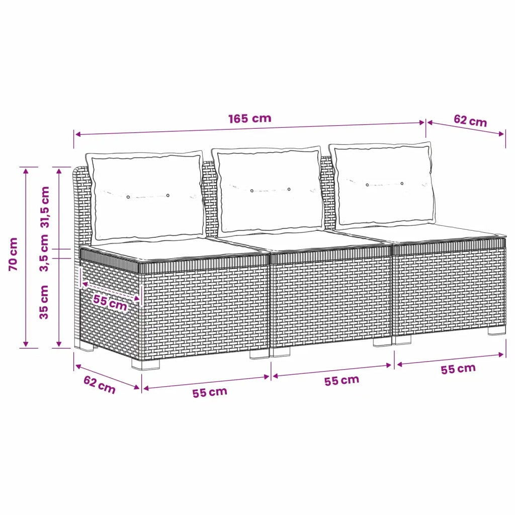 Divano da esterno-Divano da Giardino 3 posti con cuscini in look rattan PP 844340