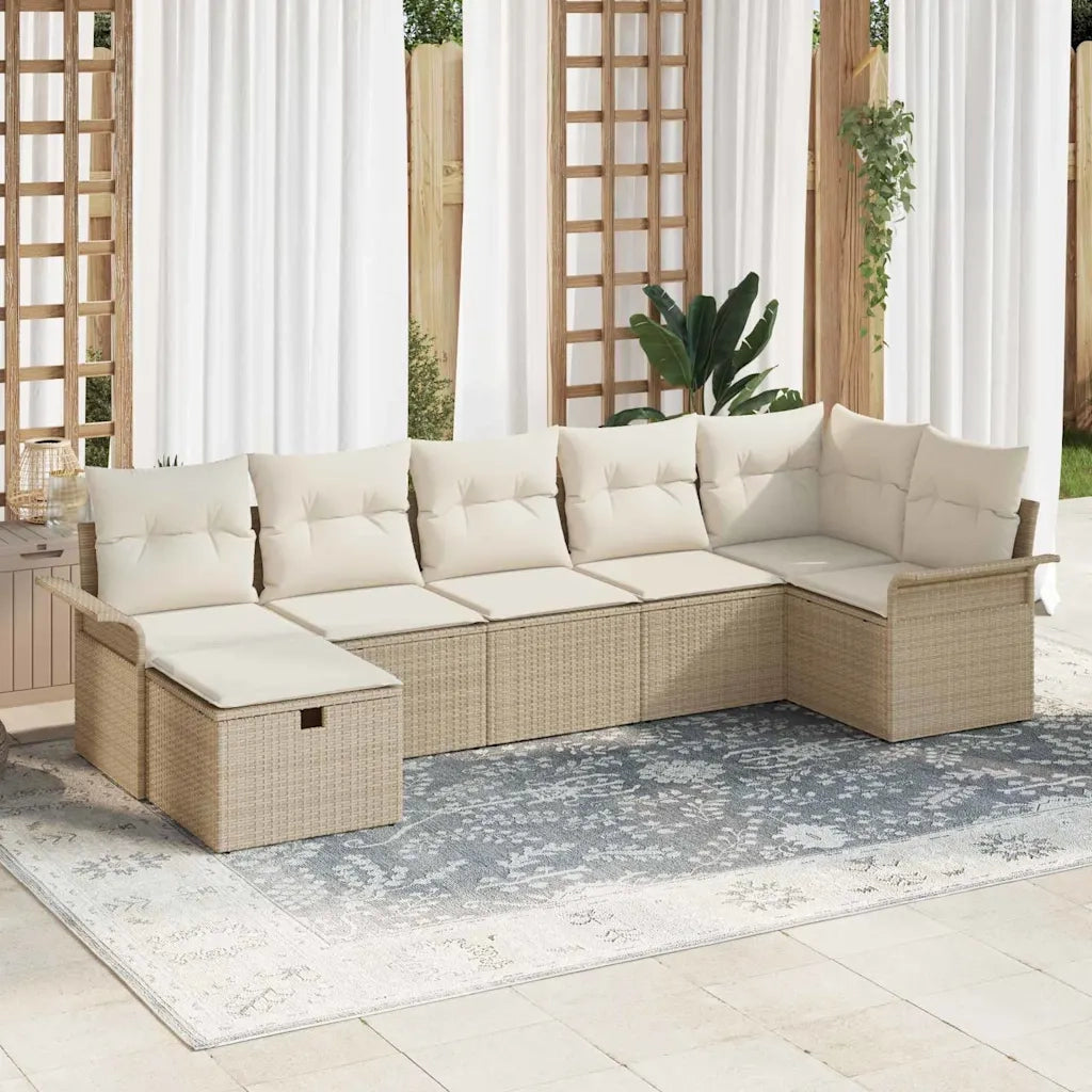 Set Divano da Giardino con cuscino 7 pcs Beige Poly Rattan 3360232