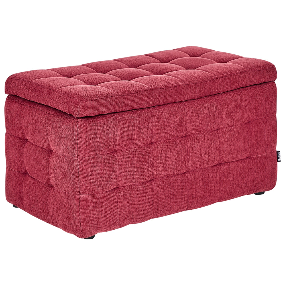 Pouf contenitore in tessuto rosso con coperchio trapuntato camera da letto