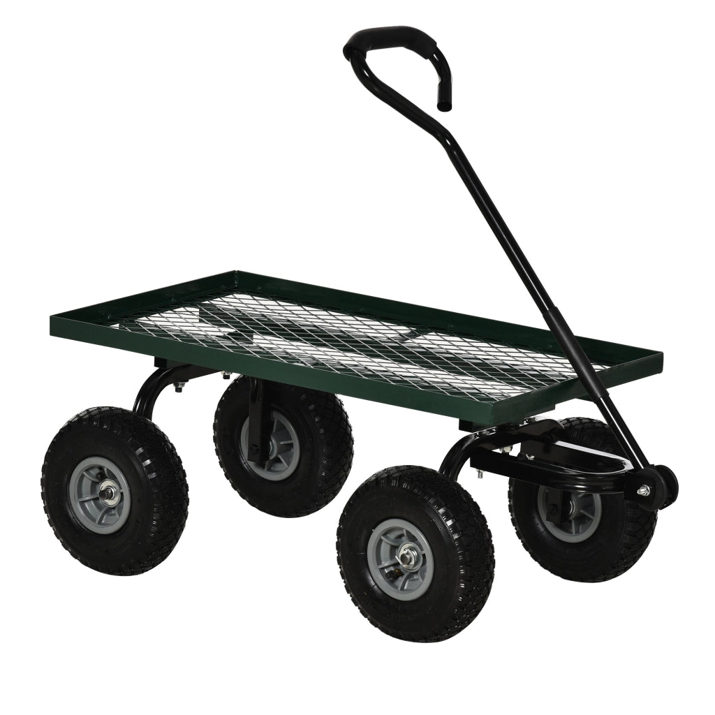 Carrello da Giardino in Acciaio con Capacit¨¤ 150 kg e Maniglia Rivestita. 94x48.5x100 cm. Nero e Verde
