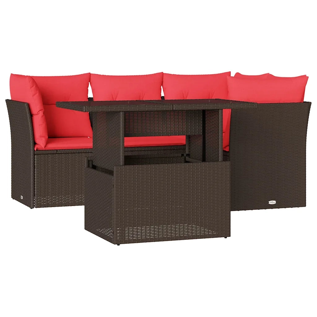 Set Divani da Giardino 5 pz con Cuscini Marrone in Polyrattan 3266564