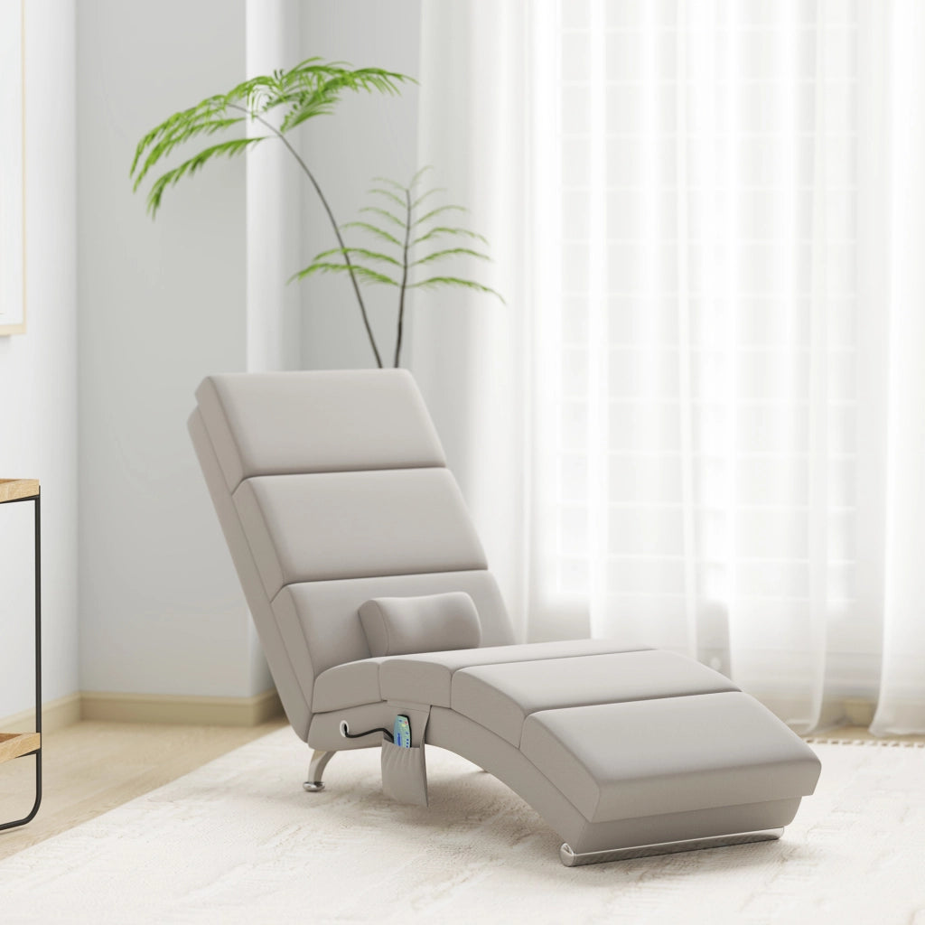 Poltrona relax massaggiante e riscaldata con poggiapiedi ¨C zephmum ¨C tessuto effetto lino crema