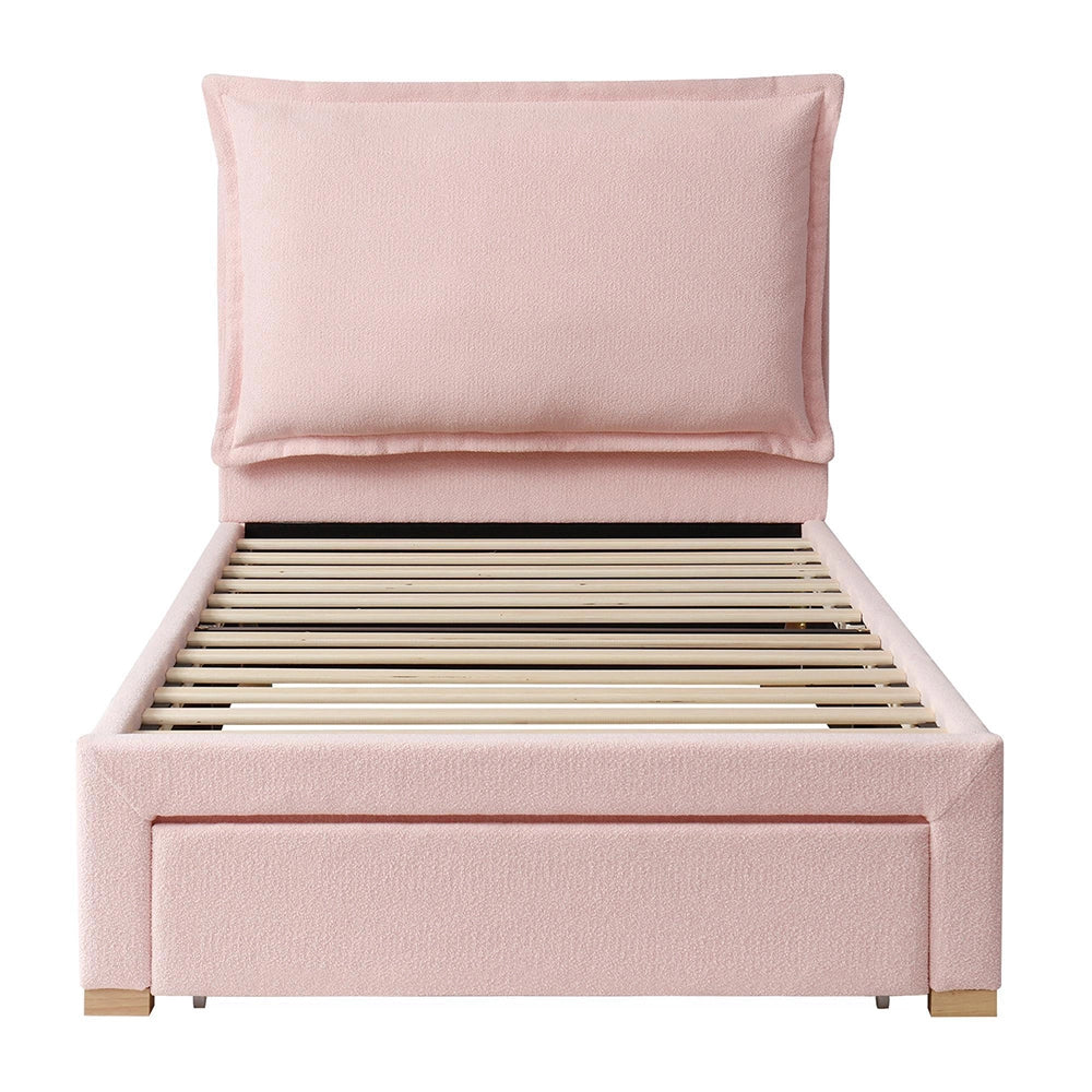 Letto imbottito 90x200cm - Xylo - testiera chenille rosa