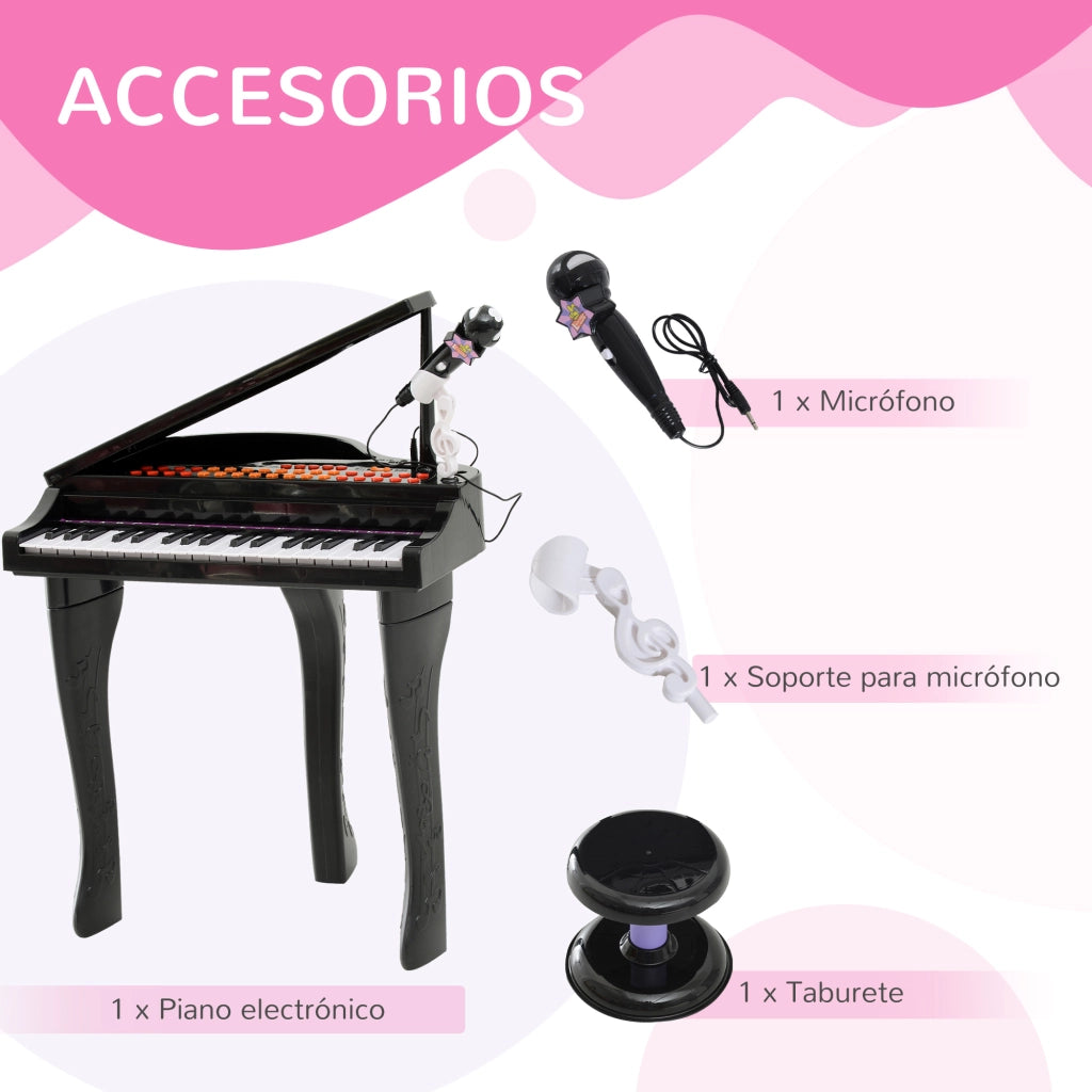 Piano per bambini con microfono e sgabello ¨C Minimal ¨C Nero