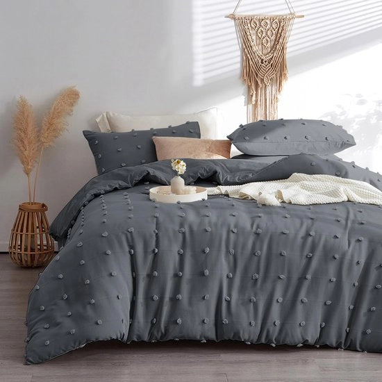Set di Cuscini da Letto con Decorazioni a Maglia e Fiocchi - Grigio