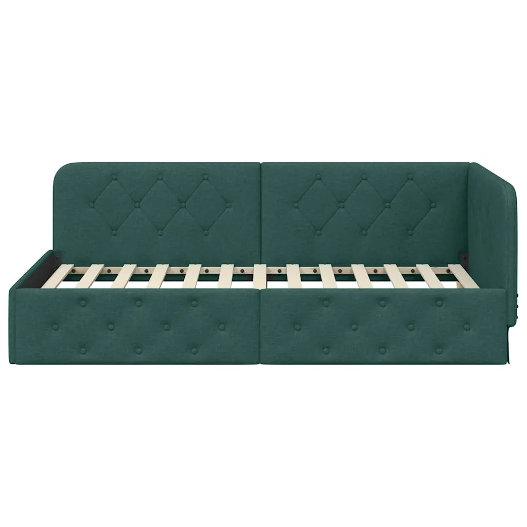 Letto singolo | Letto per adulti | Cornice del letto ad angolo Verde Scuro 100 x 200 cm Tessuto