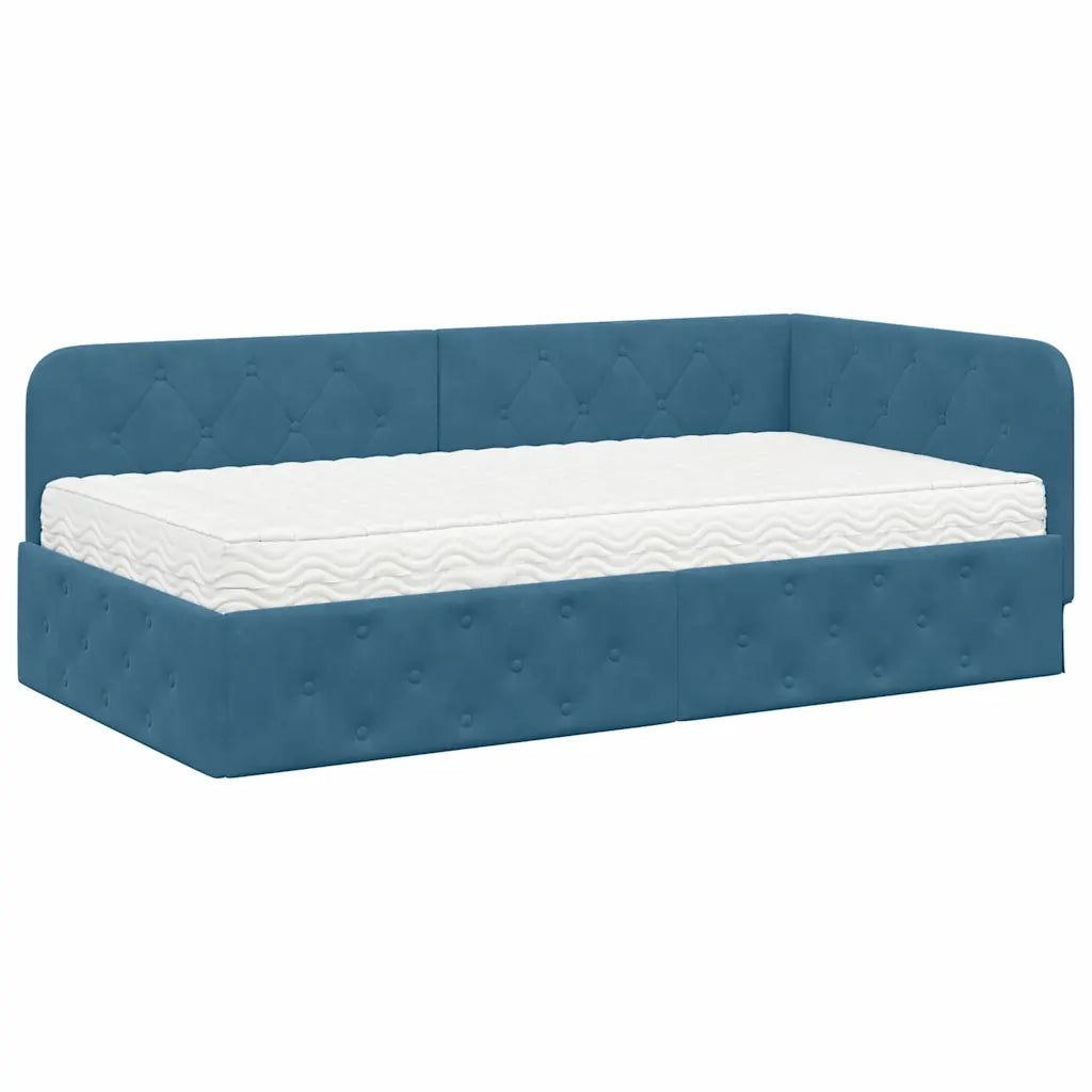 Cornice del letto ad angolo Blu 100 x 200 cm Velluto 3394091