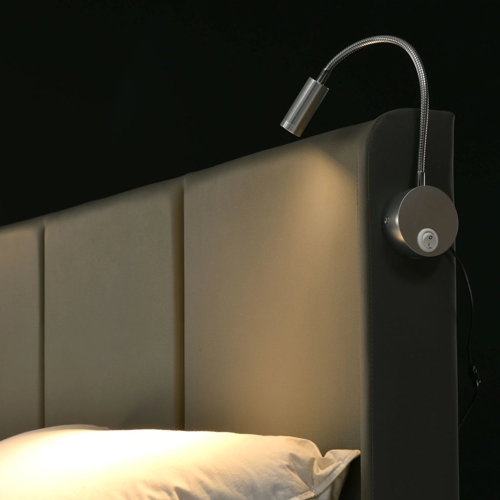 LETTO Contenitore 180x200 cm Grigio in PU con lampada da lettura e USB