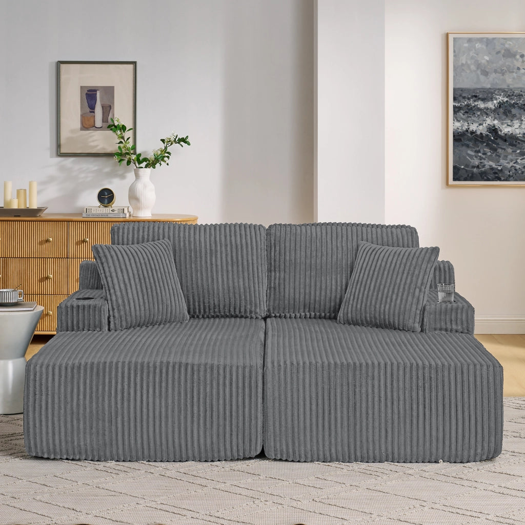 Divano Letto 2 Posti Relax ¨C MINIMAL ¨C Grigio, Velluto a Coste, con Cuscini