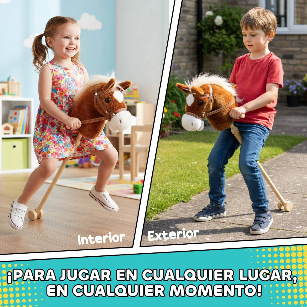 Cavallo a Dondolo di Legno con Ruote e Suoni ¨C Minimal ¨C 95 cm Marrone