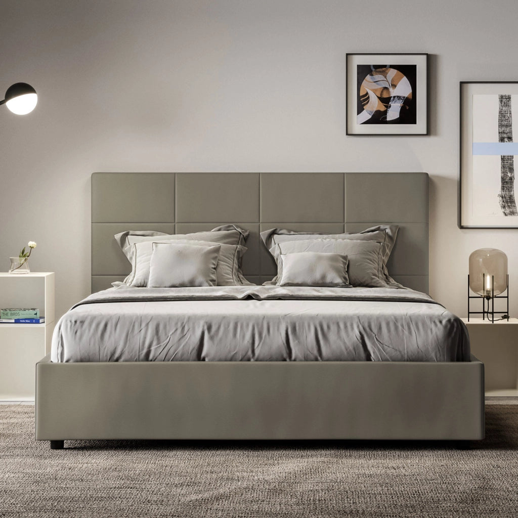 BS COM Letto matrimoniale con rete imbottito 160x210 similpelle cappuccino