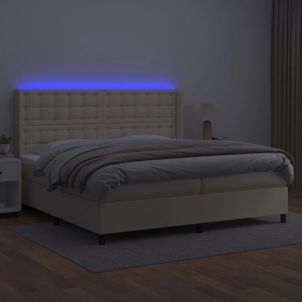 Giroletto a Molle con Materasso e LED Crema 200x200 cm 3139405