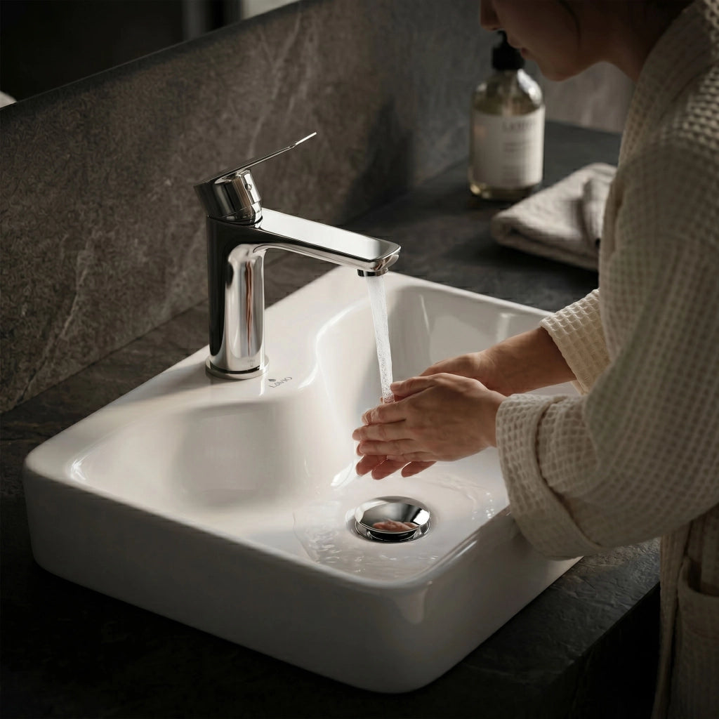Lavabo da appoggio rettangolare ceramica 47 cm Bianco