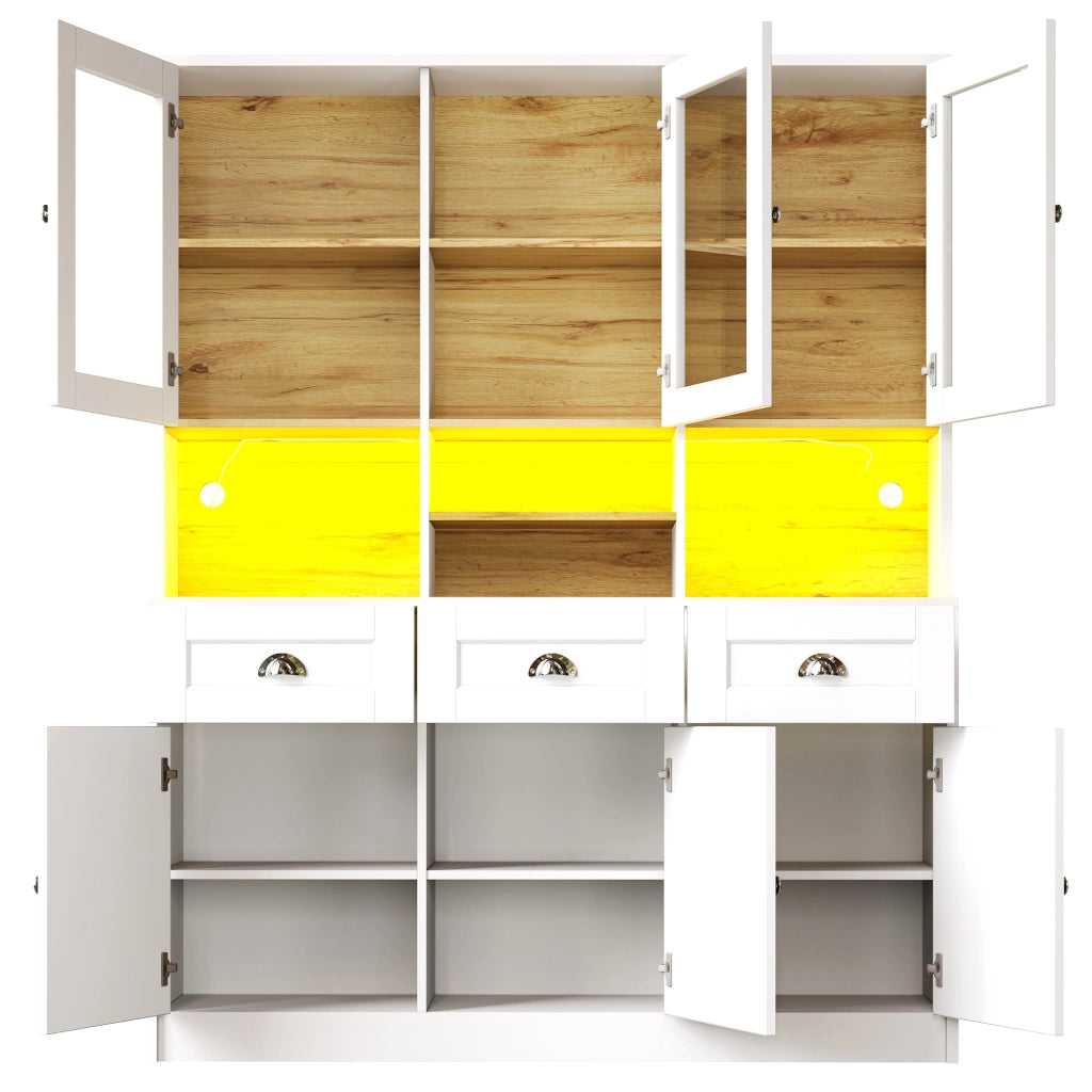 Mobile Buffet con LED ¨C MINIMAL ¨C Bianco/Nero, Ripiani Regolabili, 140x40x175