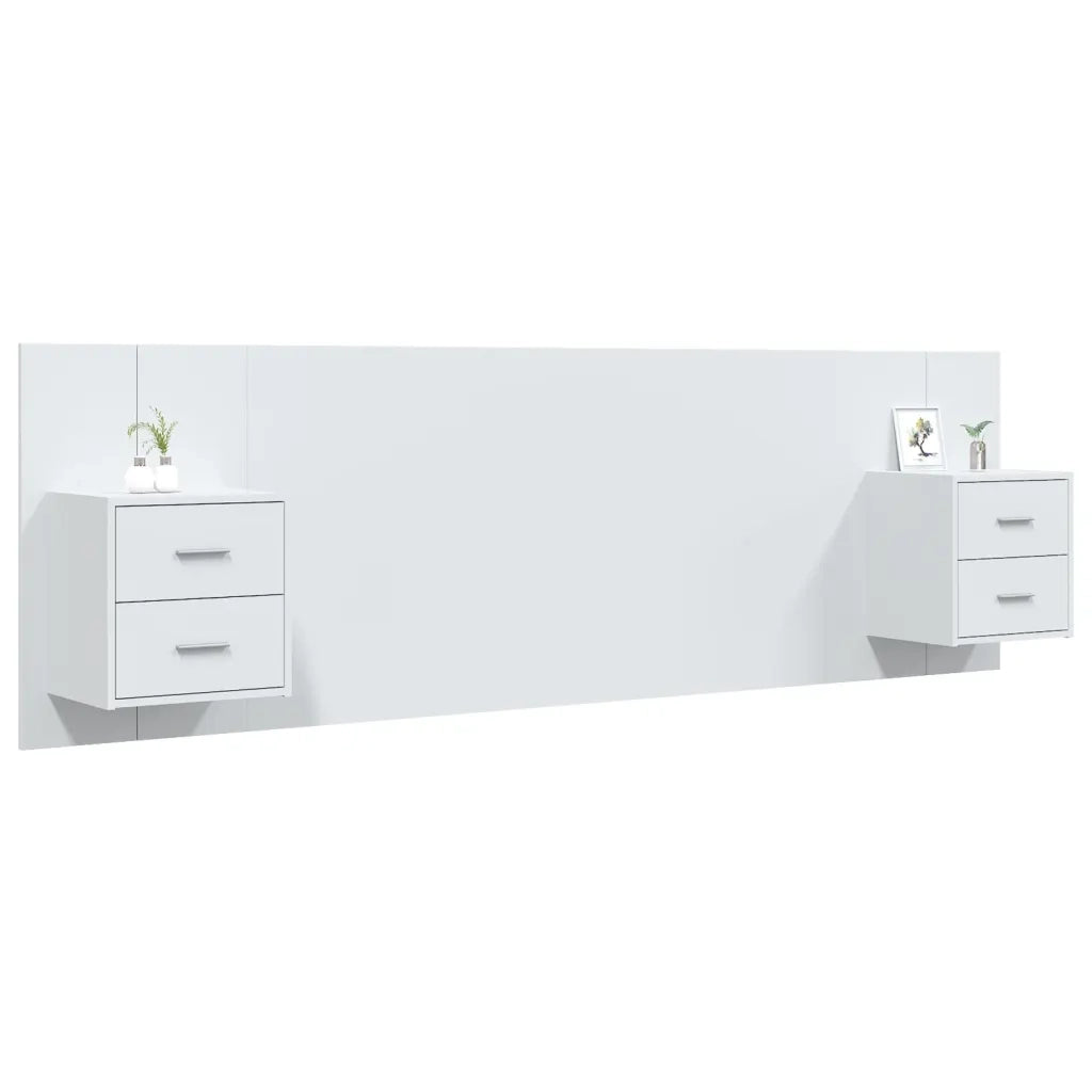 Testiera per Letto con Comodini in Legno Multistrato Bianco 3115708