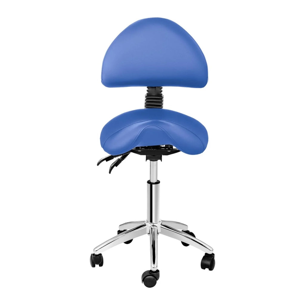 Sgabello/sedia a sella con schienale blu 14_0003500