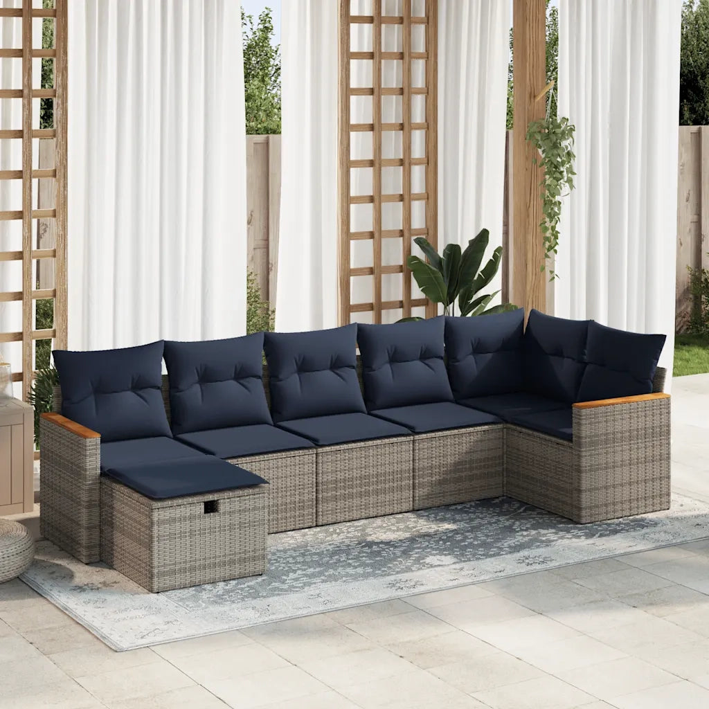 Set Divani da Giardino 7 pz con Cuscini Grigio in Polyrattan 3325932