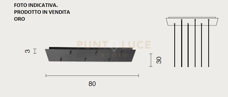 OBA0022 BASE RETTANGOLARE 6 FORI ORO PER SOSPENSIONE 80CM