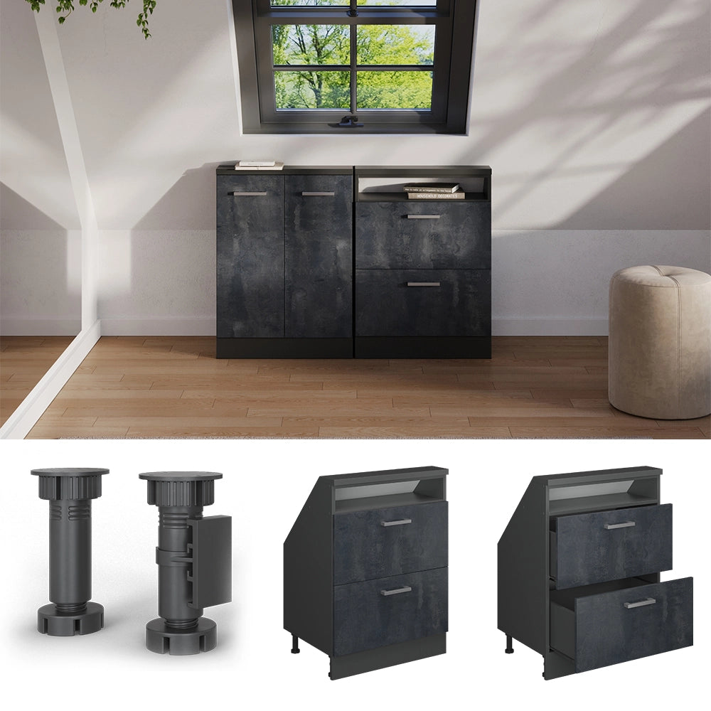 Mobile sottotetto Rion Calce nera/Antracite con 2 cassetti Vicco