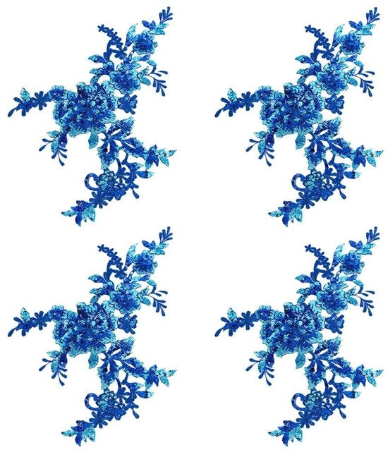 Set di patch per decorazione di 4 pezzi - Fiori blu in stoffa - Patch per bordure - Riparazione decorativa - Accessori per abbigliamento - 35,1 cm x 24,1 cm - Patch di stoffa
