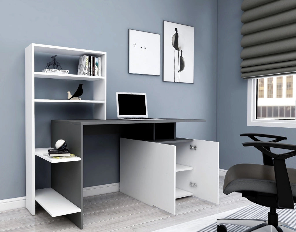 Recco, Scrivania 8 Ripiani, 146x60x74h cm Nero Antracite