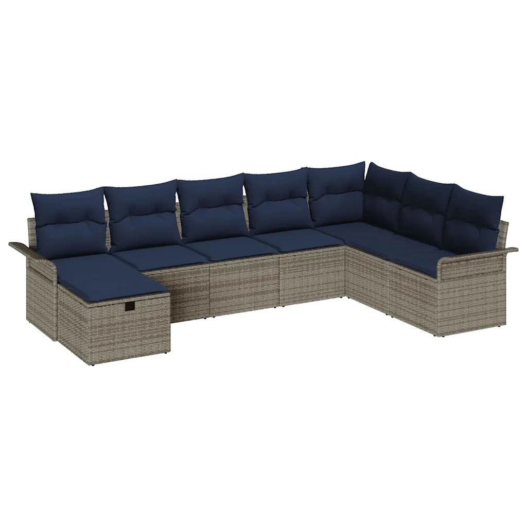 Set Divano da Giardino 8 pcs Grigio e Blu Navy polyrattan 3358934
