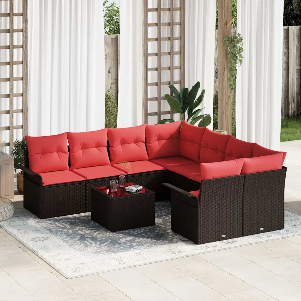 Set Divano da Giardino 9 pcs Beige e Rosso polyrattan 3353973