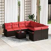 Set Divano da Giardino 9 pcs Beige e Rosso polyrattan 3353973