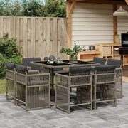 Set da Pranzo da Giardino 9 pz con Cuscini in Polyrattan Grigio