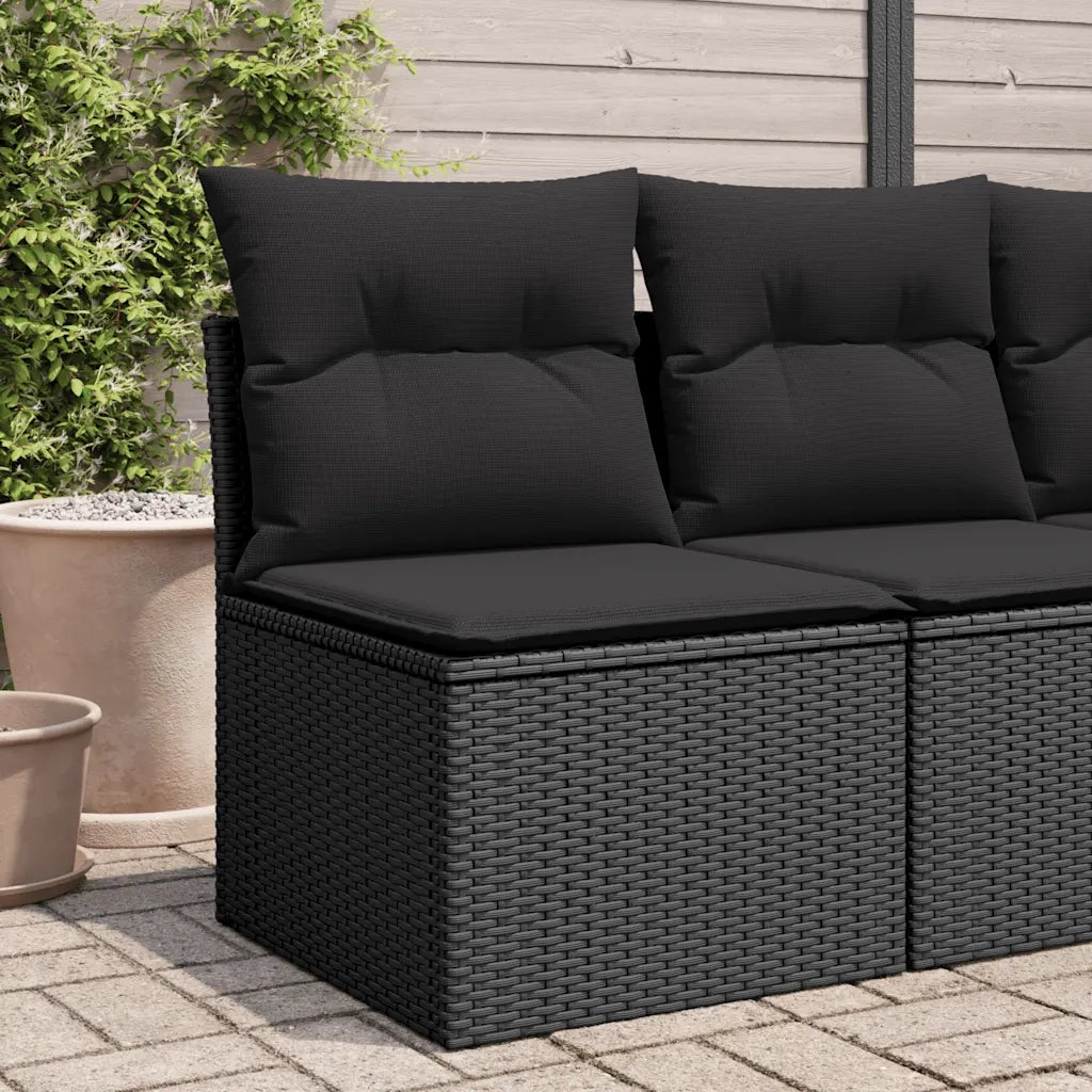 Divano da giardino senza braccioli con cuscini nero in polyrattan 365961