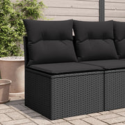Divano da giardino senza braccioli con cuscini nero in polyrattan 365961