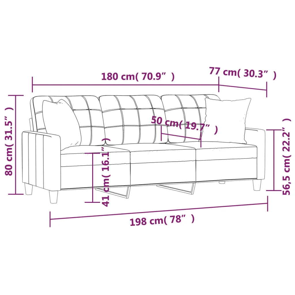 Divano a 3 Posti con Cuscini-Sofa 3 Posti con Cuscini Grigio 180 cm in Similpelle