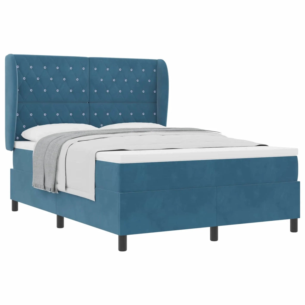 Letto a molle con materasso Blu Scuro 200 x 140 cm Velluto 3340878