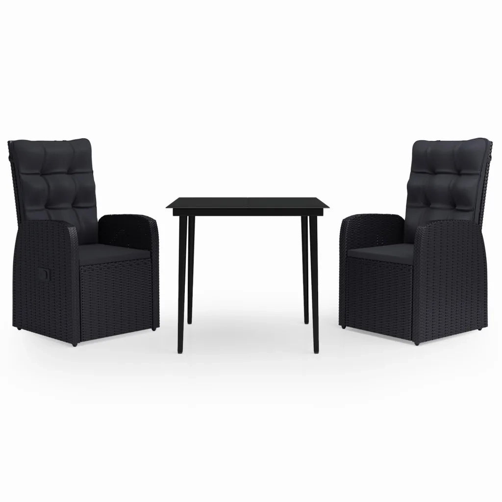 Set da Pranzo da Giardino 3 pz con Cuscini Nero 3099491