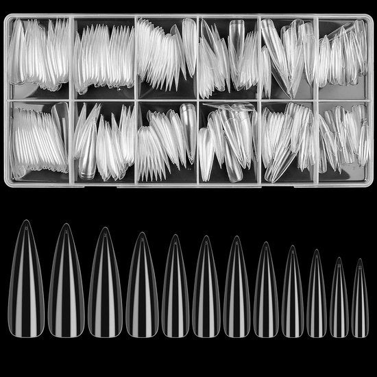 Nageltips trasparenti stiletto 240 pezzi - copertura completa - punte lunghe per estensione gel - unghie artificiali in acrilico