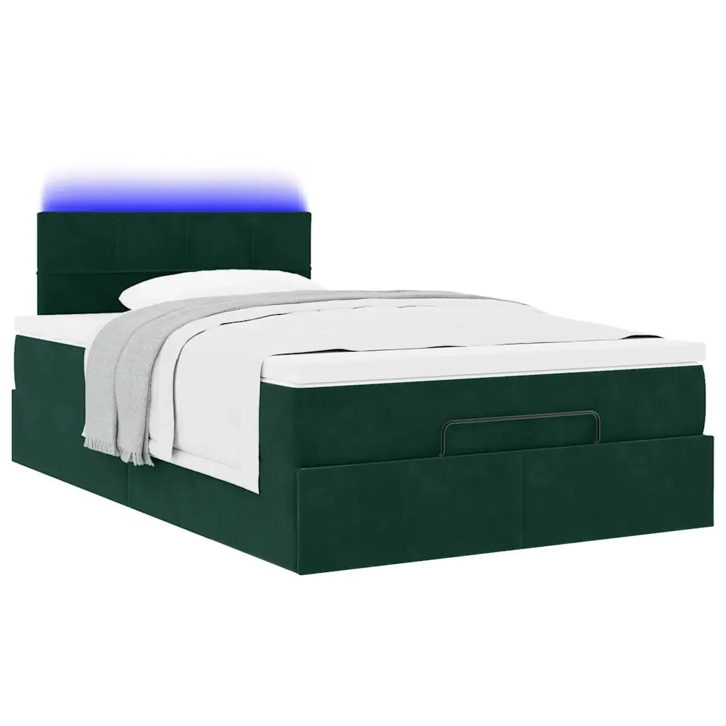 Pouf Letto con Materasso e LED Verde Scuro 120x190cm in Velluto