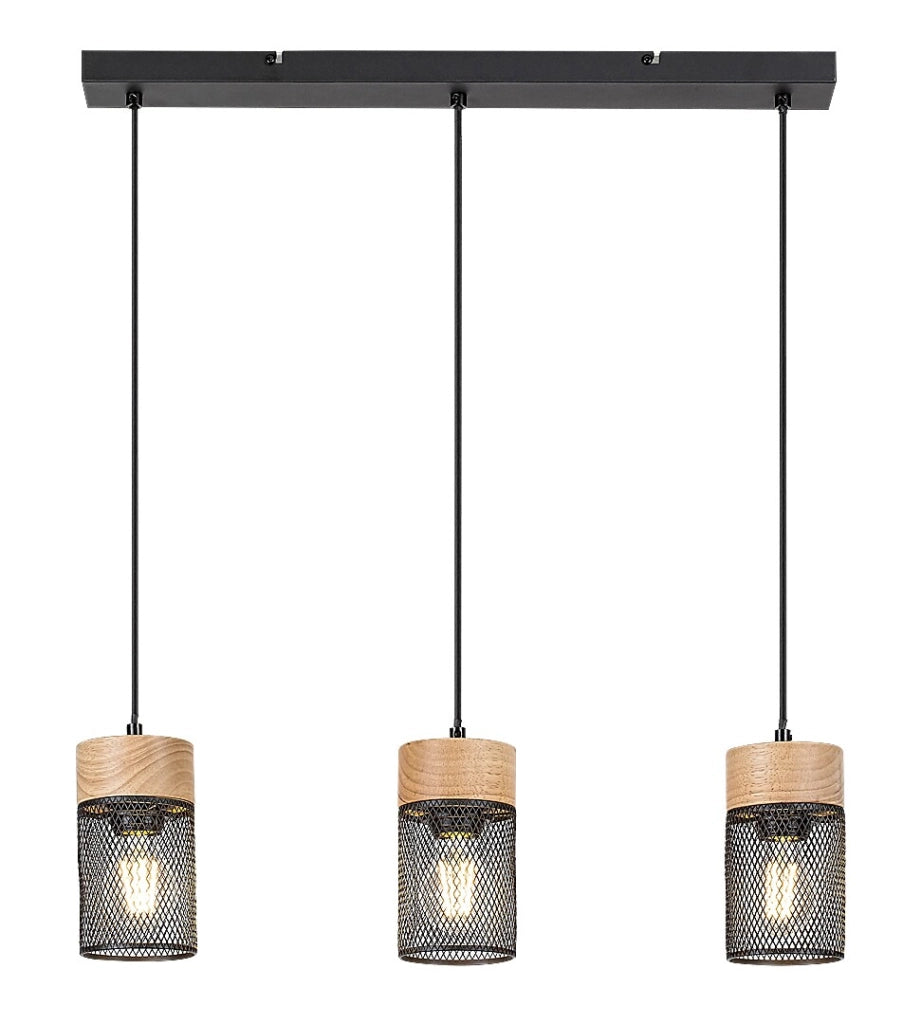 Lampada sospesa Callum industriale legno nero 3xE27 Rabalux