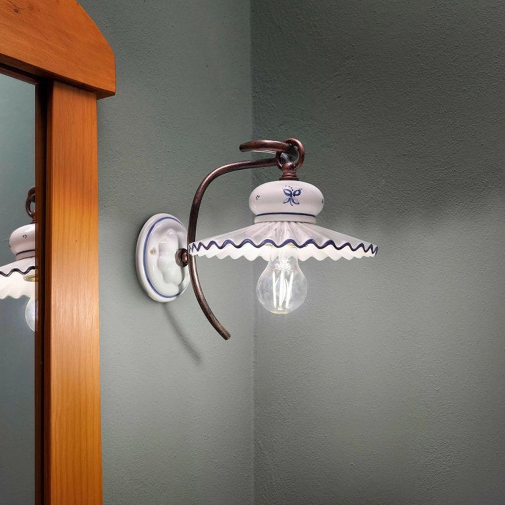Applique Classica Roma Metallo E Ceramica Nero Sfumato Rame 1 Luce E27