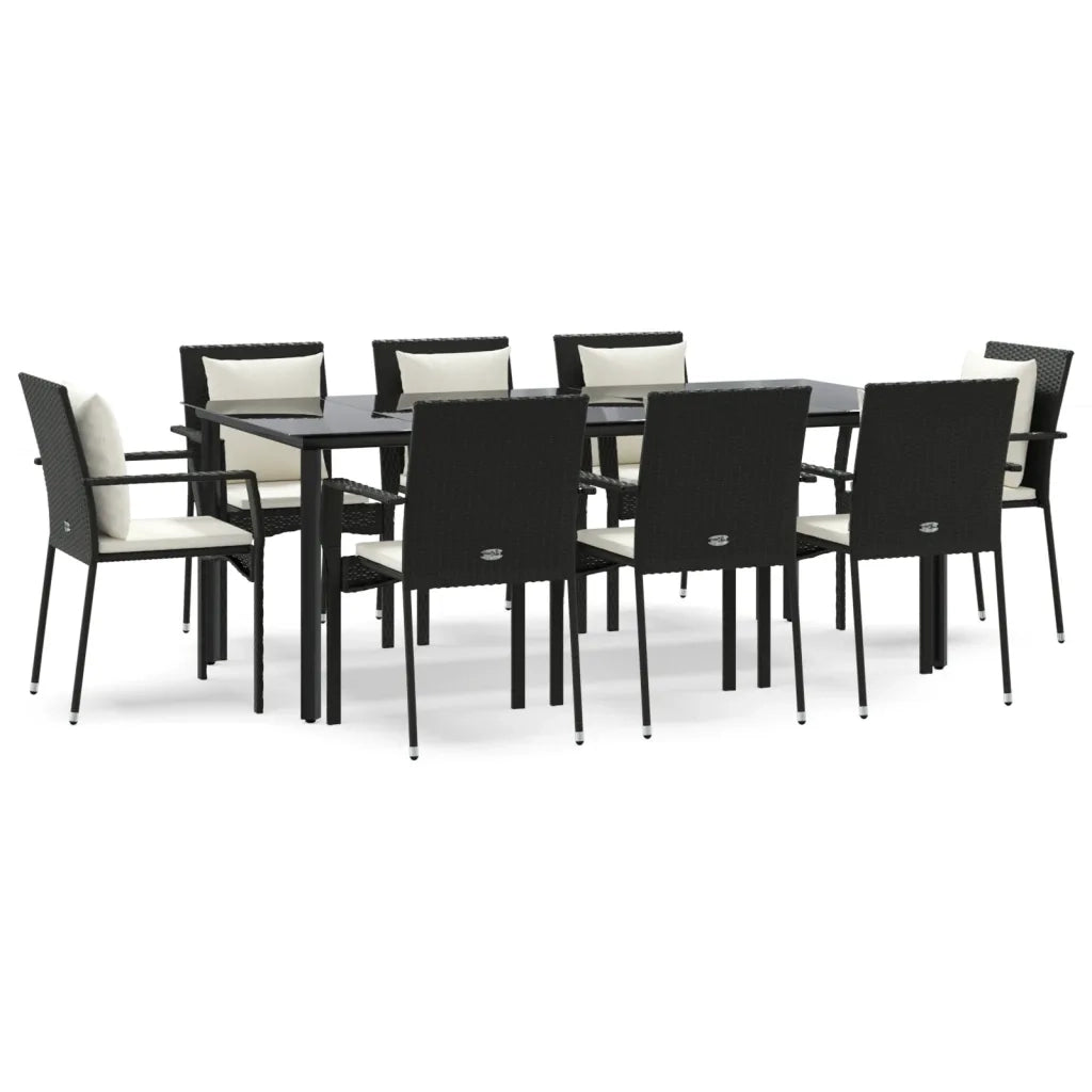 Set da Pranzo da Giardino 9 pz con Cuscini Nero in Polyrattan 3185112