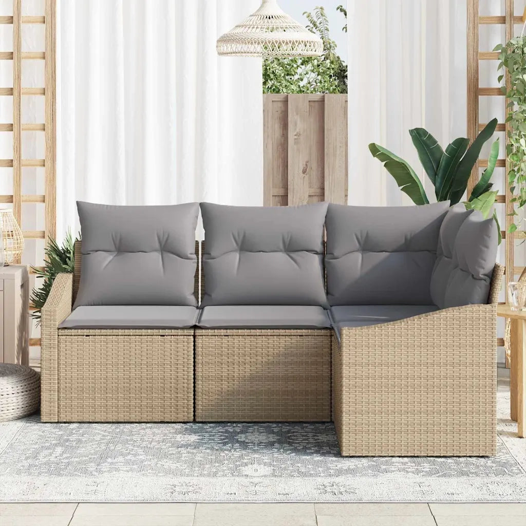 Set di divani con cuscino 4 pcs Beige polyrattan