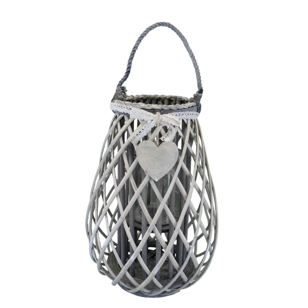 Lanterna in Vimini Rotonda in Vimini Vetro cm 33x33x46 - TREV