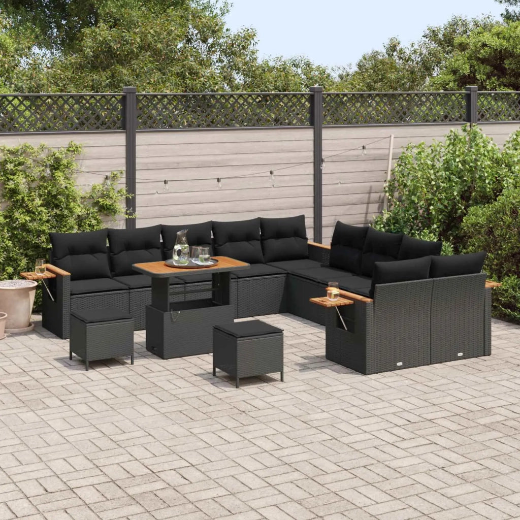 Set Divano da Giardino con cuscino 13 pcs Nero 3363234