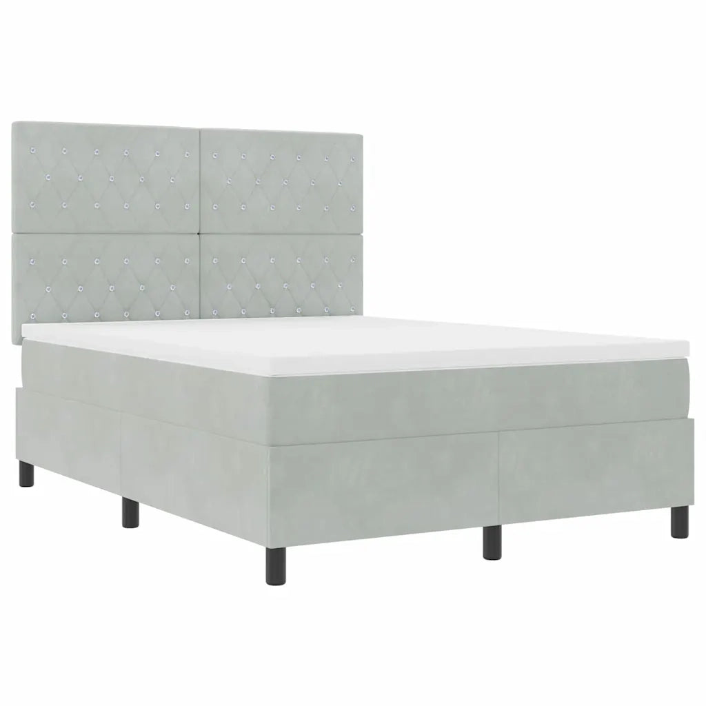 Letto a Sorgente LED Grigio chiaro 140 x 200 cm Tessuto
