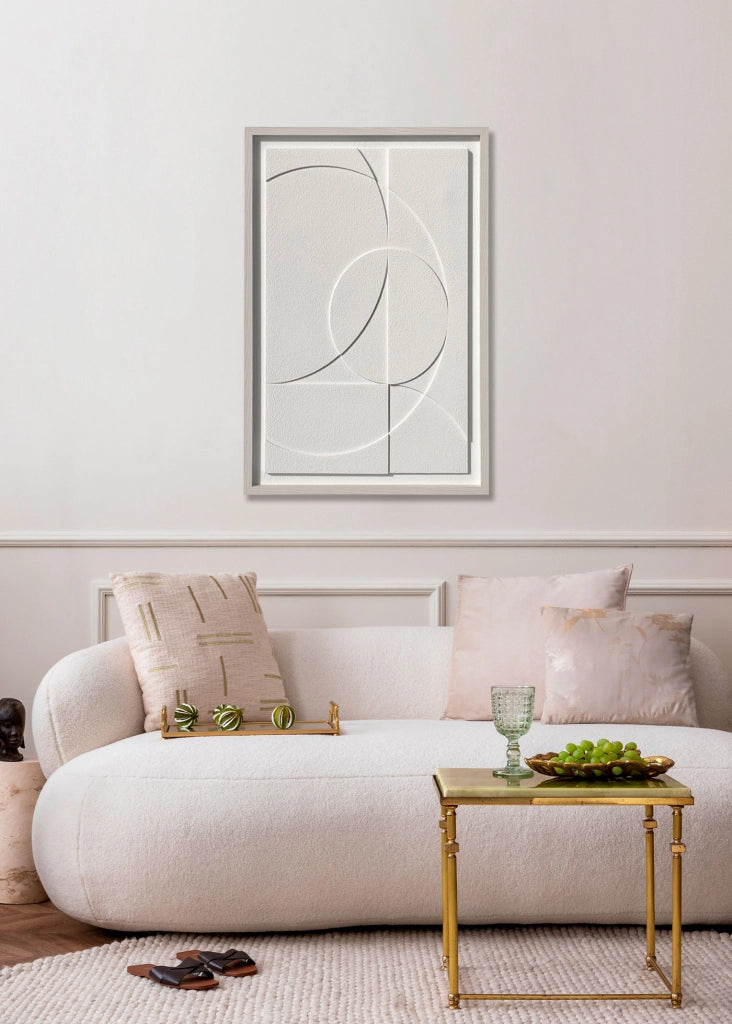 Quadro Hispanohogar in resina 3D con texture geometrica bianco 93x63x4