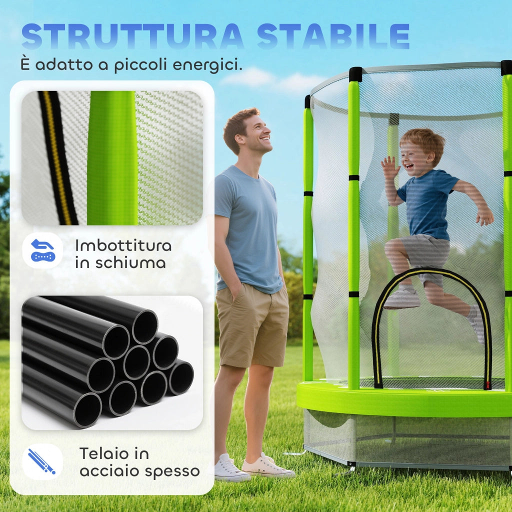 Trampolino per Bambini ¨C zephmum ¨C Verde, ?140 cm, con Rete di Sicurezza