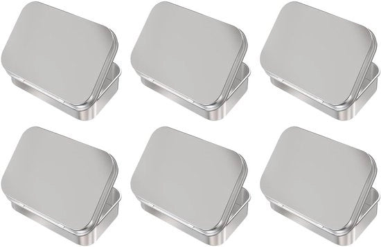 Set di Scatole di Metallo Inossidabile da 6 - Formato Rettangolare - Dimensioni 88 x 60 x 18 mm - Qualità Duratura - Chiusura Sicura - Scatole di Archiviazione