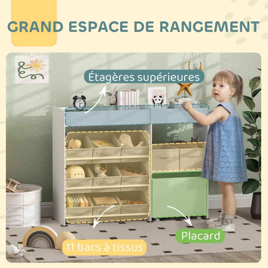 Libreria per bambini con contenitori in tessuto ¨C zephmum ¨C 105x30x80 cm bianco