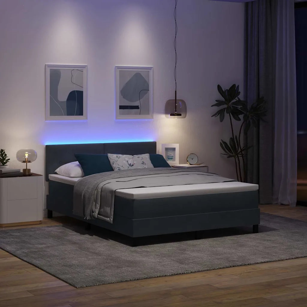 Letto a Sorgente LED con led Grigio scuro 160 x 200 cm Velluto