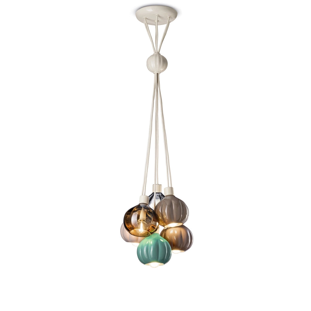Lampadario Vintage Decò Afoxe&apos Alluminio Ceramica Vetro 6 Luci E14