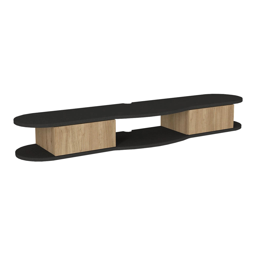 Mobile Porta TV Nyskiri da Parete con Ante a Ribalta 150x35x19 cm - Antracite/Effetto Rovere [en.casa]